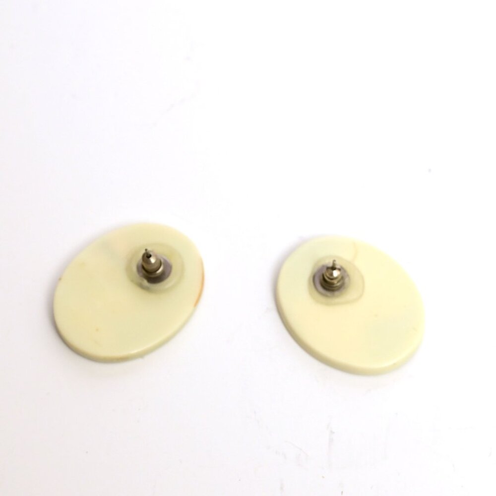 VINTAGE 80’s Lee Sands  Ebony Black with Rare Inlaid Sunset Design Earrings - Picture 8 of 8